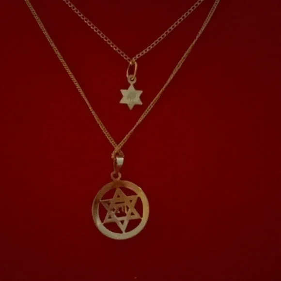 14K Yellow Gold Star Of David Pendant set Necklace